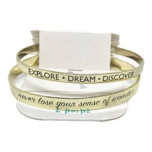 New Womens Bead Landing Double Gold Mantra Cuff Set of 2 Explore-Dream-Discover